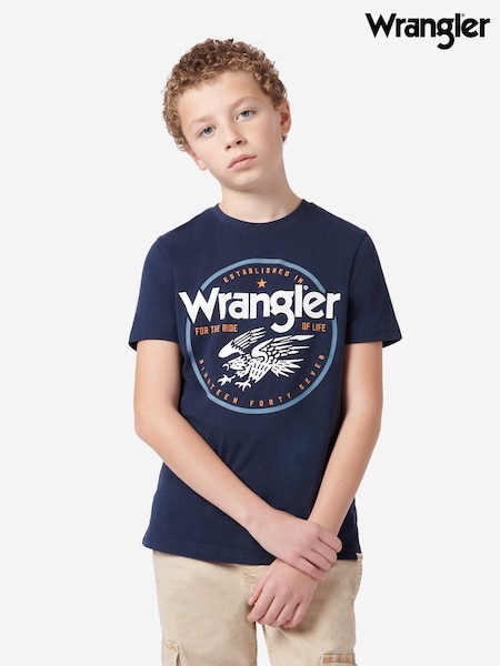Wrangler Blue Boys Eagle 100% Cotton T-Shirt (AW1432) | £20 - £24