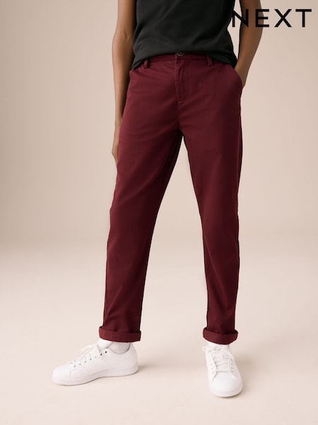 Burgundy Red Regular Fit Stretch Chino Trousers (3-17yrs) (AW1493) | £11 - £16