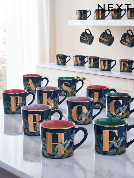 Navy Hummingbird Alphabet Mug (AW1552) | £8