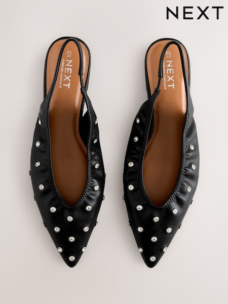 Black Forever Comfort® Studded Point Toe Slingback Shoes (AW1563) | £40