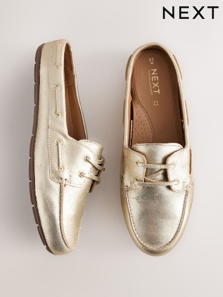 Gold Forever Comfort® Leather Round Toe Boat Mules (AW1564) | £44