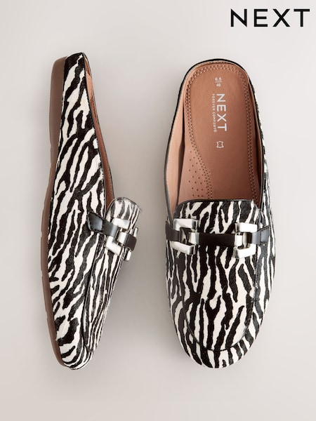 Zebra Forever Comfort® Leather Hardware Trim Detail Loafer Mules (AW1597) | £54
