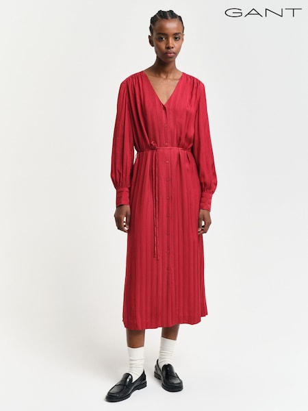 GANT Red Relaxed-Fit Satin Stripe Shirt Dress (AW1606) | £190