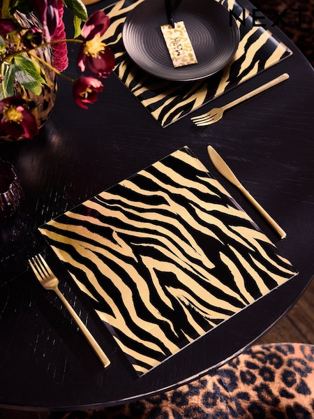 Set of 2 Gold Zebra Galaxy Glass Placemats (AW1638) | £30