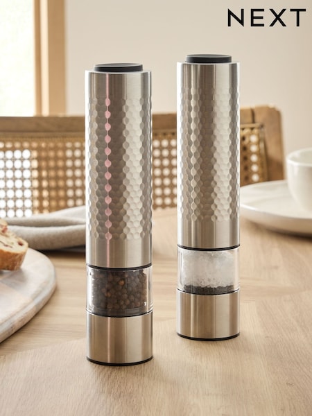 Set of 2 Silver Electric Steel Salt and Pepper Filled Grinder (AW1752) | £26