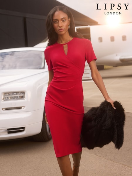 Lipsy Red Ruched Keyhole Midi Bodycon Dress' (AW1798) | £45