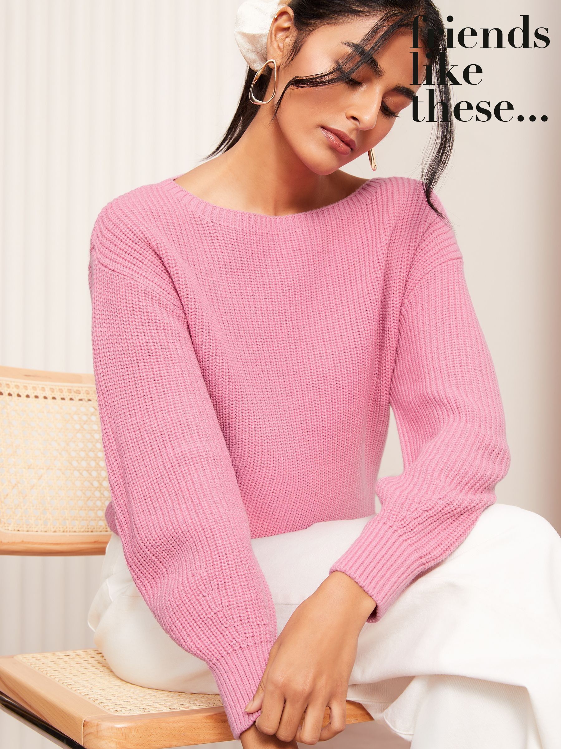 Buy Pink Bright Star Textured V-Neck Long Sleeve Knitted