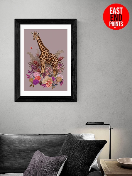 East End Prints Black Giraffe Floral Pink by Becca Who (AW1872) | £50 - £130