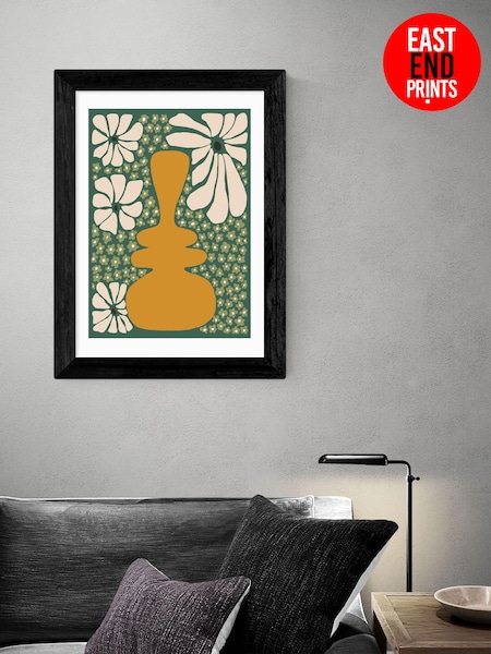 East End Prints Black Happy Retro Flower Vase II by Miho Art Studio (AW1876) | £50 - £130