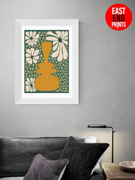 East End Prints White Happy Retro Flower Vase II by Miho Art Studio (AW1925) | £50 - £130