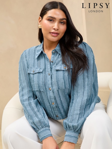 Lipsy Blue Curve Utility Stripe Burnout Shirt (AW1944) | £42
