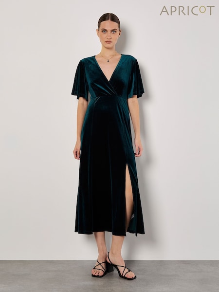 Apricot Green Wrap Angel Sleeve Split Maxi Dress (AW2028) | £39