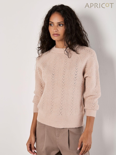 Apricot Pink Chevron Pointelle Jumper (AW2045) | £35