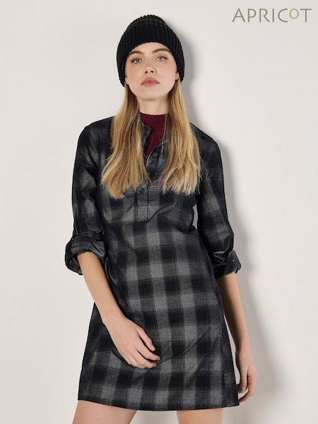 Apricot Grey Distressed Check Pocket 100% Cotton Shirt Dress (AW2063) | £46