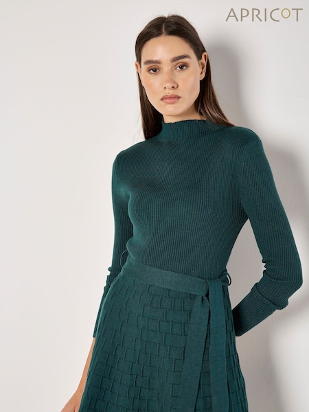 Apricot Green Rib and Brick High Neck Knitted Dress (AW2065) | £46