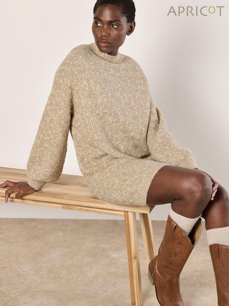 Apricot Natural Two Tone Knit Jumper Dress (AW2080) | £46