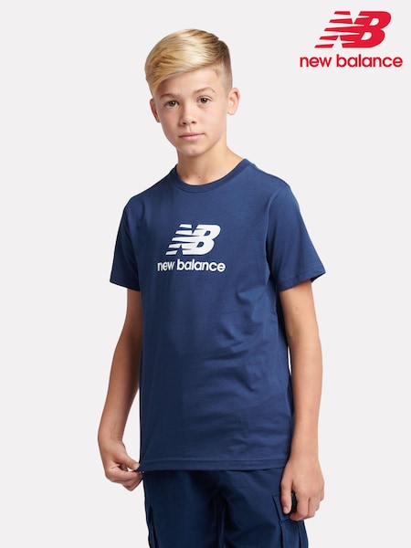 New Balance Light Blue Kids Jersey Stacked 100% Cotton Logo T-Shirt (AW2190) | £18 - £22