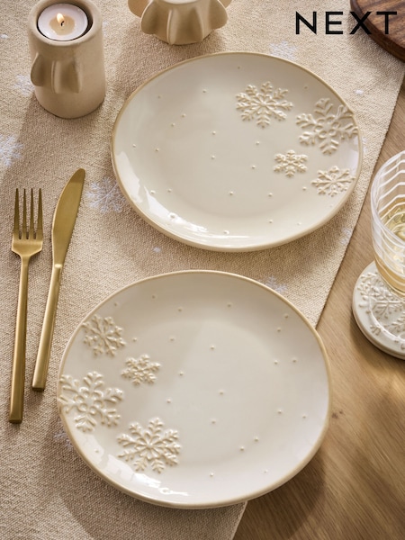 Set of 2 Natural Christmas Snowflake Side Plates (AW2201) | £16