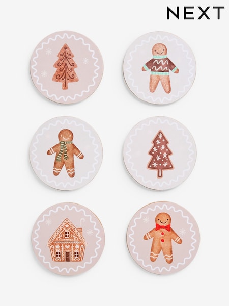 Set of 6 Natural Christmas Gingerbread Corkback Coasters (AW2220) | £6.50