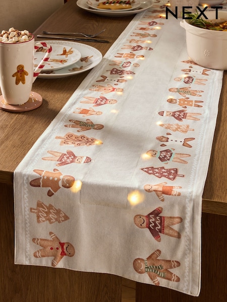 Natural Christmas Gingerbread Light Up Table Runner (AW2252) | £26 - £34