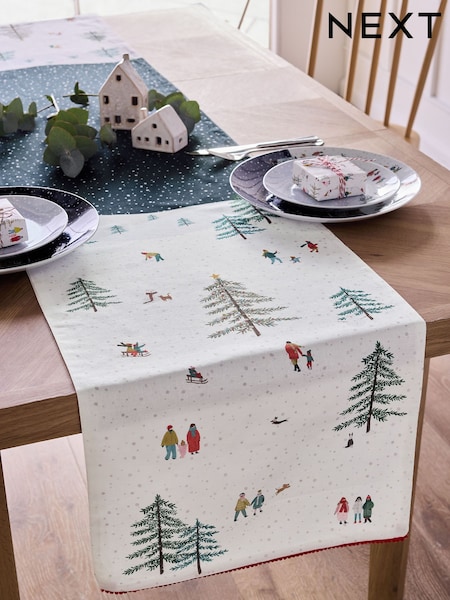 Navy Mini Christmas Scene Table Runner (AW2253) | £20 - £24