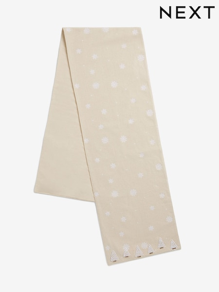 Natural Scandi Embroidered Christmas Tree Table Runner (AW2257) | £40 - £44