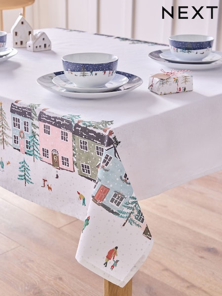 Multi Mini Christmas Scene Border Table Cloth (AW2260) | £34 - £38