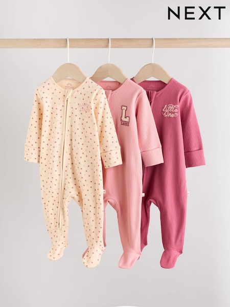 Pink Baby Two Way Zip Floral Print Sleepsuits 3 Pack (0mths-3yrs) (AW2300) | £20 - £22