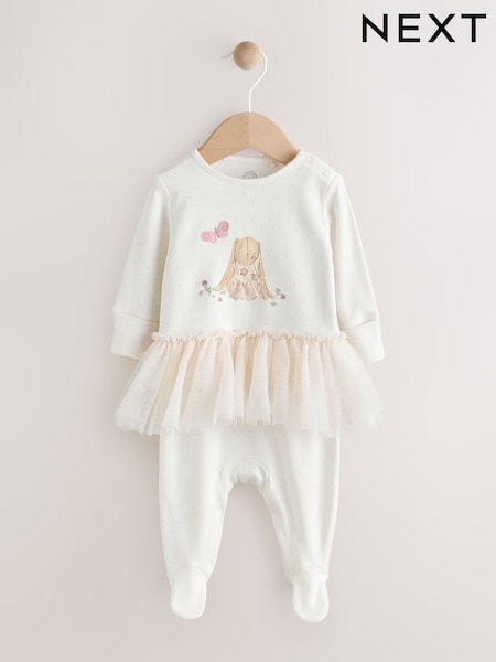 Ecru Bunny Tutu Baby Sleepsuit (0mths-2yrs) (AW2301) | £13 - £15