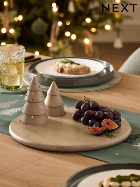 Natural Wood Christmas Tree Light Up Platter (AW2333) | £45