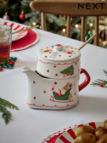 Red Santa Stacking Gravy Boat and Condiment Pot (AW2337) | £20