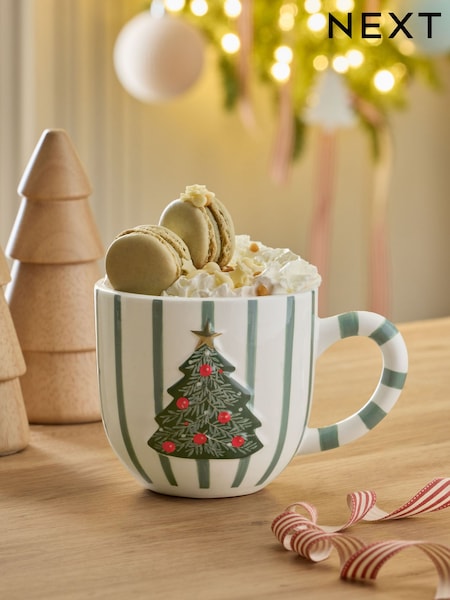 Sage Green Christmas Tree Stripe Mug (AW2374) | £8.50