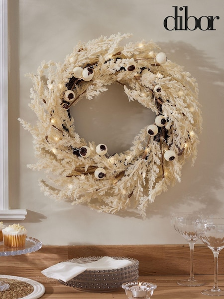 Dibor Cream Pampas Light Up Wreath (AW2382) | £52