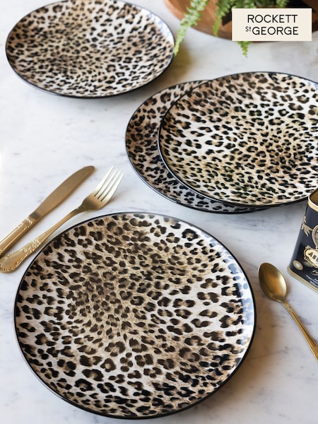 Rockett St George Set of 4 Leopard Love Print Dinner Plates (AW2429) | £40