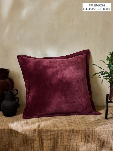 French Connection Burgundy Red Washed Velvet Cushion (AW2481) | £26 - £32