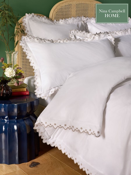 Nina Campbell Natural Jester Scallop Spot 200 Thread Count Duvet Cover and Pillowcase Set (AW2490) | £75 - £110