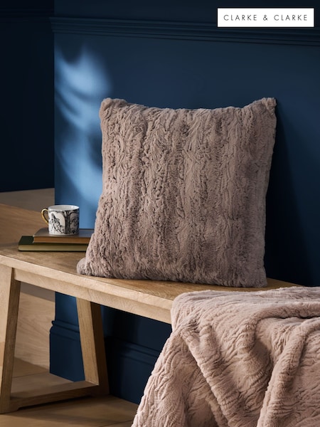 Clarke and Clarke Mink Brown Texture Faux Fur Cushion (AW2494) | £22