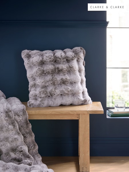 Clarke and Clarke Grey Bubble Faux Fur Cushion (AW2495) | £24