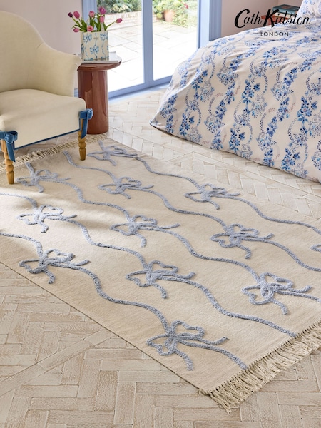 Cath Kidston Blue Ribbon and Bows Flat Weave Tufted Rug (AW2496) | £50 - £220