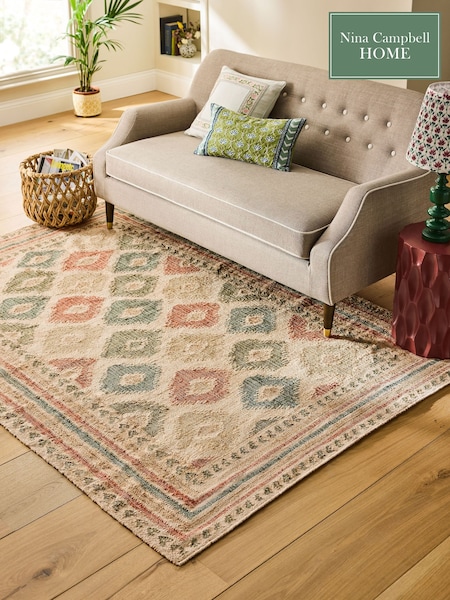 Nina Campbell Multi Diamond Woven Jute Rug (AW2523) | £90 - £350