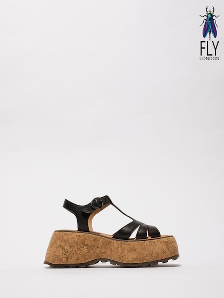 Fly London Coil Cork Platform Black Sandals (AW2660) | £135