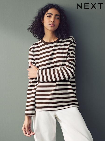 Chocolate Brown Slouch Fit Long Sleeve Top (AW2731) | £16