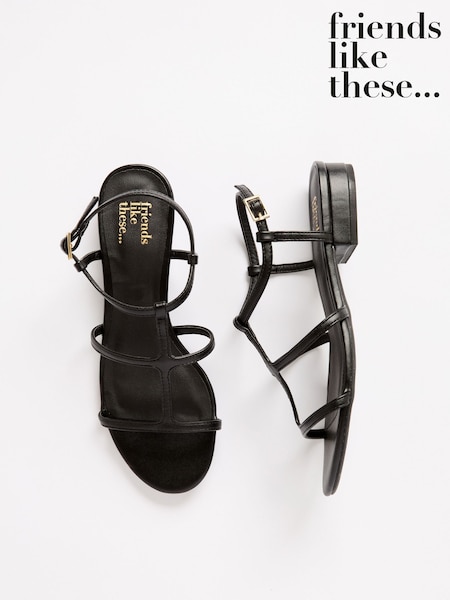 Friends Like These Black Low Block Heel Caged Faux Leather Sandals (AW2763) | £26