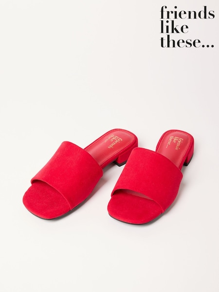 Friends Like These Red Standard Fit Low Block Heel Faux Suede Mule Sandals (AW2768) | £26