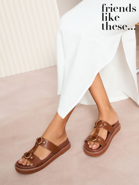 Friends Like These Brown Comfort Flatform Ring Hardwear Chunky Footbed Sandals (AW2841) | £39
