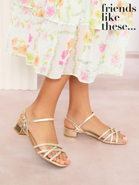 Friends Like These Gold Wide Fit Low Block Heel Diamante Occasion Sandals (AW2866) | £29