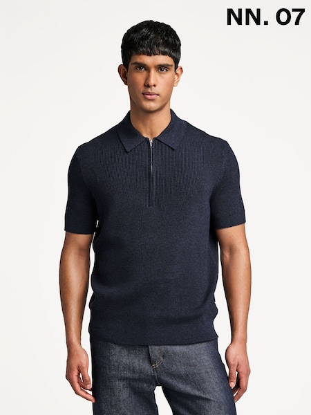 NN.07 Blue Hanzie Zip Knit Polo Shirt (AW2871) | £125