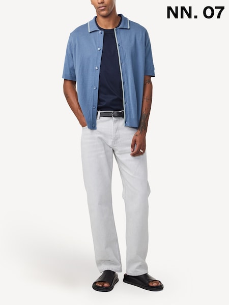 NN.07 Blue Nolan Button Through Knit Polo Shirt (AW2879) | £135