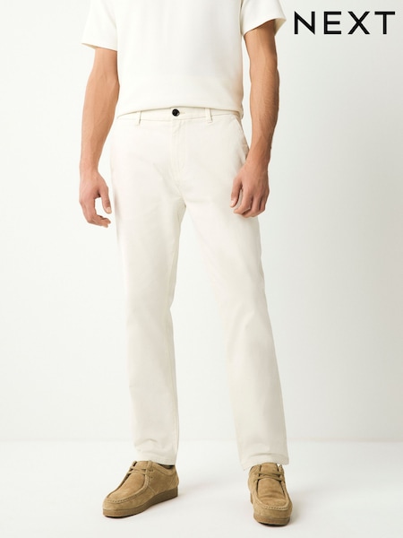 Ecru White Slim Fit Stretch Chinos Trousers (AW3038) | £24