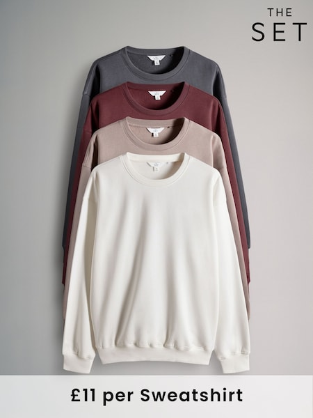 The Set Grey Marl/Cream/Berry Red/Taupe Pink 4 Pack Oversized Crew Neck Sweatshirts (AW3039) | £44